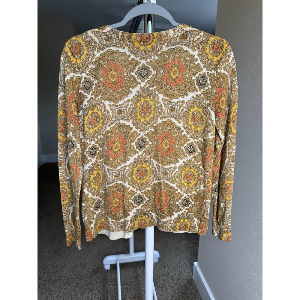 Talbots Petite Gold Metallic Paisley Cardigan Sweater Size M/P - Picture 3 of 8